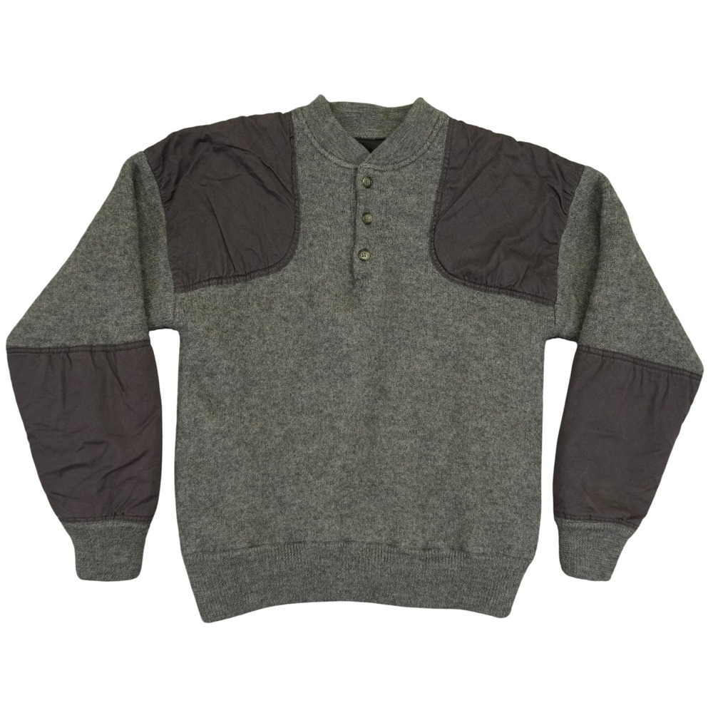Cabela's Shooting Sweater Men S Gray Wool Henley Lined Shoulder Elbow Patches